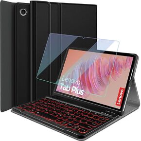 Backlit Keyboard Case for Lenovo Tab Plus 11.5 Inch 2024 with Screen Protector, 7 Colors Light Detachable Wireless Keyboard & PU Folio Cover Case for 11.5" Lenovo Tab Plus 2024