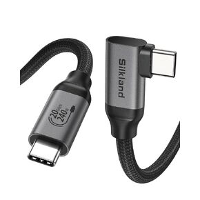Silkland USB C Monitor Display Cable Right Angle 5FT [5K/4K@60Hz 8K@30Hz], 90 Degree USB C 3.2 Gen 2x2 Video Cable, 20Gbps Data Transfer, 240W Fast PD Compatible for MacBook Pro, iPad, iPhone 16