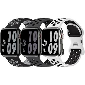 3 Pack Sport Bands Compatible with Apple Watch Band 44mm 45mm 46mm 42mm 41mm 40mm 38mm 49mm for Men Women, Soft Silicone Breathable Wristband for iWatch Series 10 9 8 7 6 5 4 3 2 1 SE Ultra 2