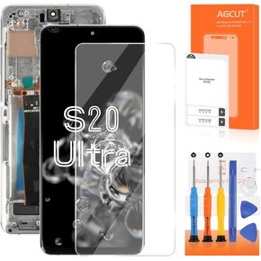 OLED for Samsung Galaxy S20 Ultra Screen Replacement Display S20 Ultra 5G LCD for Samsung S20 Ultra G988B G988U LCD Digitizer Touch Assembly Silver with Frame+Installation Video