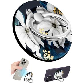 for Magnetic Phone Ring Holder Compatible with MagSafe for Women - Cute Design Magnet Phone Grip Ring Stand Kickstand for for iPhone 16 Pro Max/16 Pro/16/15/14/13/12 Series, White Flower