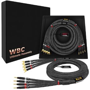 WORLDS BEST CABLES 12 Foot Ultimate - 12 AWG - Ultra-Pure OFC - Premium Audiophile HiFi Bi-Amp Speaker Cable Pair with Eminence Gold Banana (x4) & Spade (x4) Plugs & Carbon Tweed Jacket
