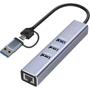 USB to Ethernet Adapter USB to Network Adapter 3-Port USB Hub with RJ45 Ethernet Adapter Support Windows,Mac OS, Surface Pro,Linux,Chromebook and More