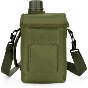 2L Military Square Water Botter Canteen PE Water Botter insulated Carer Cover Portable Tactical Pouch for Hiking Camping Outdoor Acitvties Army Green