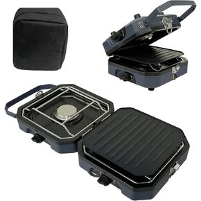Propane 2 Burner Folding Camping Stove with Griddle, Portable Gas Stove Two Independent Adjustable Burners 16000 BTU with Ignition Knob Carrying Bag Handle, Foldable Camp Stove for Outdoor Cooking BBQ
