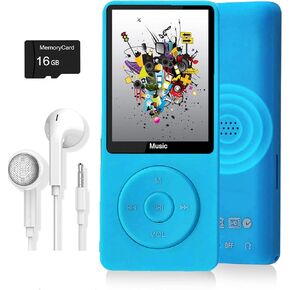 MP3 Player, Music Player with 16GB Micro SD Card, Build-in Speaker/Photo/Video Play/FM Radio/Voice Recorder/E-Book Reader, Supports up to 128GB (Dark Sky Blue)