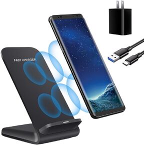 Wireless Charging Stand, 20W Fast Charging Stand with QC3.0 Adapter for Samsung Galaxy S24/S24+/S24 Ultra/S23/S22/S21/S20/S10/Note, for iPhone 15/15 Pro/15 Pro Max/14/14 Pro Max, and More. (1 Pack)