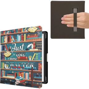 kwmobile Case Compatible with Amazon Kindle Scribe (2022/2024) Case - PU Cover w/Strap - Library Motto Multicolor