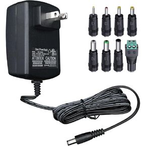 12V 2A 10ft Long AC Adapter Charger Replacement with 8 Tips, Regulated 12 Volts 2000mA Power Supply Cord for LED Strip Light, CCTV Camera, BT Speaker, GPS, Webcam, Router, DC 12V Transformer-UL FCC