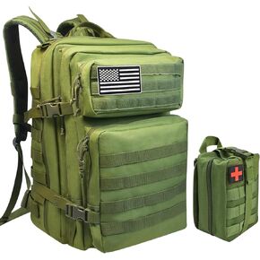 Tactical Backpack + First Aid Kit, Suitable For Camping, Mountaineering, 47L Military Backpack, Outdoor 3-Day Assault Travel Tactical Backpack，Army Heavy Duty Men Molle Assault Pack Bag