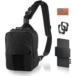 M-Tac Cube Bag Tactical Sling Backpack with Concealed Carry Pocket - Gun Holster & USA Flag Patch & Carabiner included - EDC Chest Pack Men