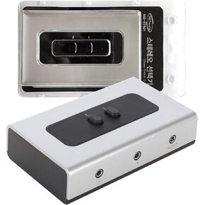 NETMATE 3-Port 3.5mm Stereo Audio Switch, 3.5mm+RCA Audio Switcher 2 Input 1 Output/Audio Splitter Bidirectional Audio Switch with Volume Control Switch Knob for Speaker Headphone