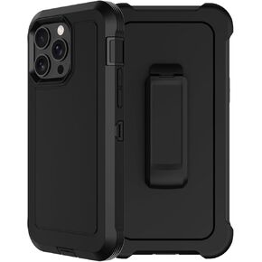 RubCase for iPhone 15 Pro Max Case 6.7" with Belt Clip Holster, 2X Screen Protector Heavy Duty Military Grade Full Body Shockproof Rugged Protective Cover for iPhone 15 Pro Max (Black)