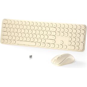 Wireless Keyboard and Mouse Set – MPTOG Full-Sized 110Pcs Slim Round Key Design, Quiet Typing, Adjustable DPI Ergonomic Mouse, Wireless Combo for PC, Mac, Laptop, Tablets(Light Khaki)