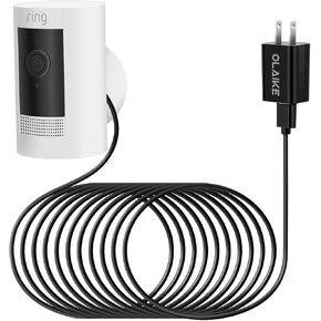 OLAIKE Indoor/Outdoor Power Adapter for Ring Stick Up Cam Battery/Plug-in, Weatherproof Cable(5m/16ft) to Continuously Charge Camera, No Need to Change Batteries, Black