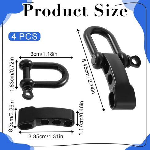 Paracord Bracelet Shackle Buckle 4 PCS Stainless Steel Bow Shackle Deplable D Ring Ringles Clip Black Smbrella rop in Kuwait
