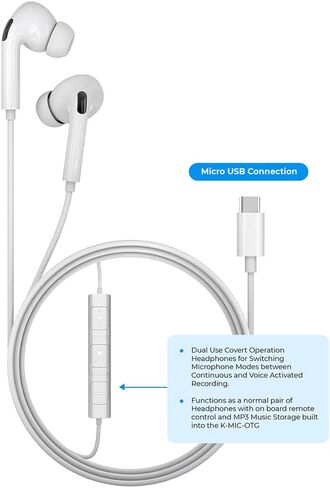 K-MIC-OTG الصوت المنشط مسجل 64 جيجابايت (4000 ساعة) عمر بطارية طويلة (250 يوم في وضع الاستعداد) مع تشغيل سماعات الرأس أو الهاتف الخلوي أو الكمبيوتر أو الجهاز اللوحي in Kuwait