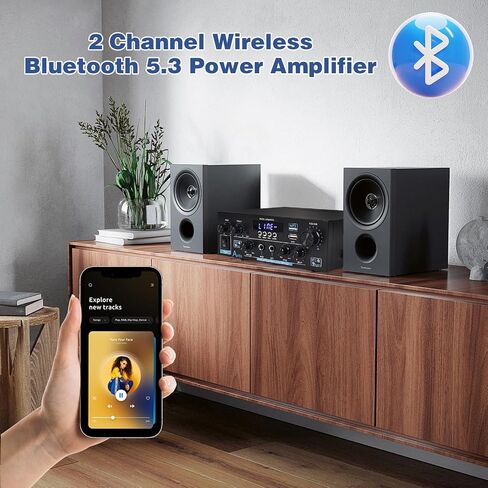 Amplifier Home Audio Stereo 1000W, Bluetooth 5.3 Amplifier for Two 50W x2 Speakers of About 8 Inches, SD Card/USB/MIC, 2.0 Channel HiFi for TV, Home or Your Car (AK55) in Saudi Arabia