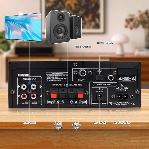 Amplifier Home Audio Stereo 1000W, Bluetooth 5.3 Amplifier for Two 50W x2 Speakers of About 8 Inches, SD Card/USB/MIC, 2.0 Channel HiFi for TV, Home or Your Car (AK55) in Saudi Arabia