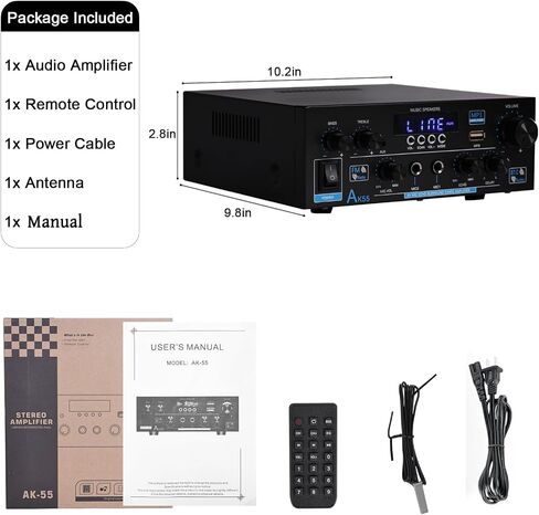 Amplifier Home Audio Stereo 1000W, Bluetooth 5.3 Amplifier for Two 50W x2 Speakers of About 8 Inches, SD Card/USB/MIC, 2.0 Channel HiFi for TV, Home or Your Car (AK55) in Saudi Arabia