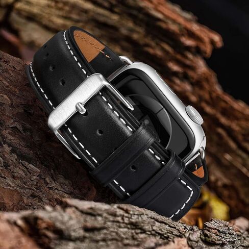 Leather Bands Compatible with Apple Watch Bands 49mm 46mm 45mm 44mm 42mm 40mm for Men Women, Vintage Genuine Leather Wristband Replacement Bands for iWatch Series 10 9 8 7 6 5 4 3 2 1 SE Ultra2 in Kuwait