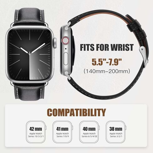 Leather Bands Compatible with Apple Watch Bands 49mm 46mm 45mm 44mm 42mm 40mm for Men Women, Vintage Genuine Leather Wristband Replacement Bands for iWatch Series 10 9 8 7 6 5 4 3 2 1 SE Ultra2 in Kuwait