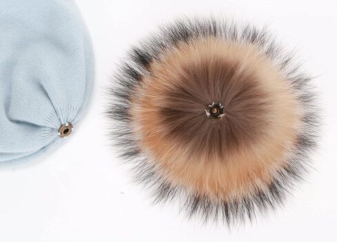 Women Cashmere Winter Slouchy Knit Beanie Hat with Real Fur Pom Pom Winter Beanie Knit Stocking Cap Ski Hat in Kuwait