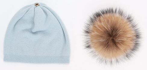 Women Cashmere Winter Slouchy Knit Beanie Hat with Real Fur Pom Pom Winter Beanie Knit Stocking Cap Ski Hat in Kuwait