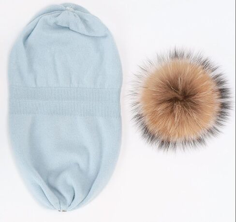 Women Cashmere Winter Slouchy Knit Beanie Hat with Real Fur Pom Pom Winter Beanie Knit Stocking Cap Ski Hat in Kuwait