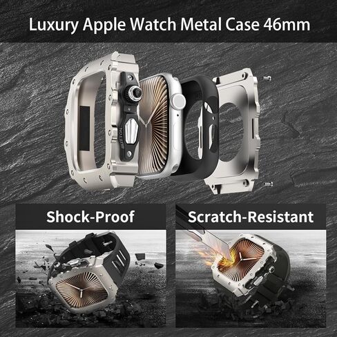 Luxury Metal Case for Apple Watch Band 46mm, Rugged Cover with Sports Bands for iWatch Series 10 46mm Men's Protective Case in Kuwait