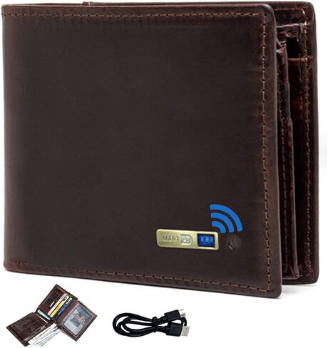 Smart Wallet Bluetooth Wallet Tracker for Men, Credit Card Holder for Men Leather Men's Wallets Cion pocket ID Window(Burgundy) in Kuwait