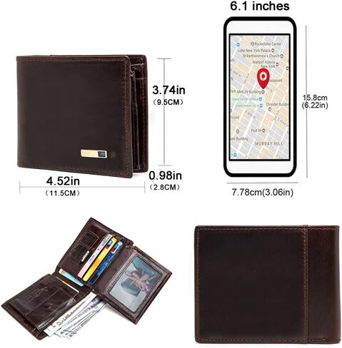 Smart Wallet Bluetooth Wallet Tracker for Men, Credit Card Holder for Men Leather Men's Wallets Cion pocket ID Window(Burgundy) in Kuwait