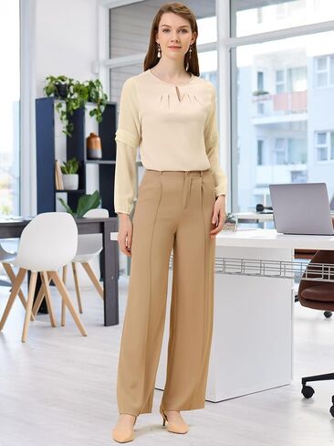 Allegra K Women's Work Tops Chiffon Shirt Semi Sheer Keyhole Neck Elegant Blouse in Kuwait