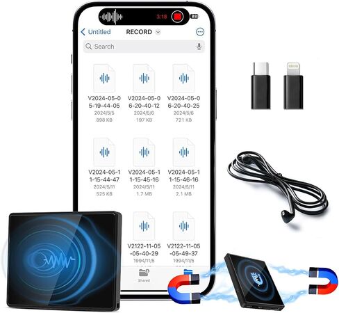 128GB(9000 Hour) 2-Sides Magnetic Voice Recorder, Recording Device with Al-Triple Noise Cancellation, Voice Activated Recorder 90 Days Storage Capacity, MP3 Form Audio Recorder, for Meetings Intervie in Saudi Arabia