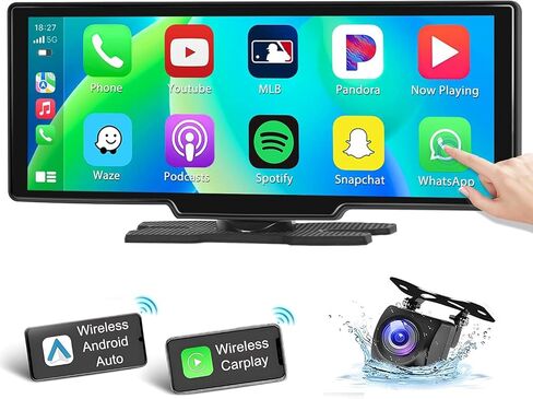 10.26 بوصة لاسلكية راديو Carplay للسيارة ، شاشة عرض سيارة Hikity Wirroid Auto مع شاشة عرض مزدوجة Bluetooth GPS Airplay Link 1080p كاميرا احتياطية in Saudi Arabia