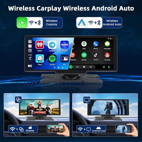 10.26 بوصة لاسلكية راديو Carplay للسيارة ، شاشة عرض سيارة Hikity Wirroid Auto مع شاشة عرض مزدوجة Bluetooth GPS Airplay Link 1080p كاميرا احتياطية in Saudi Arabia