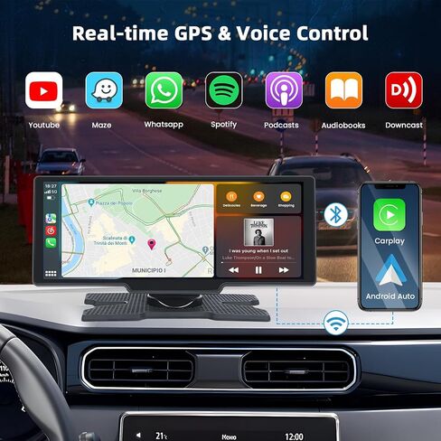 10.26 بوصة لاسلكية راديو Carplay للسيارة ، شاشة عرض سيارة Hikity Wirroid Auto مع شاشة عرض مزدوجة Bluetooth GPS Airplay Link 1080p كاميرا احتياطية in Saudi Arabia