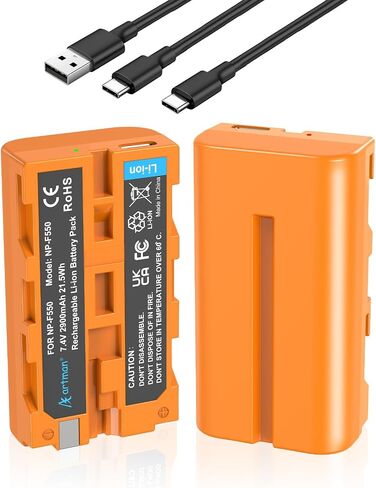 Artman NP-F550 Battery 2-Pack Type-C Battery Fully Compatible with Sony Original NP-F550, 2900mAh NP-F970 F750 F570 F550 Replacement Battery for BMPCC 6K/ 6K G2/ 6K Pro Monitor, LED Video Light (Red) in Saudi Arabia