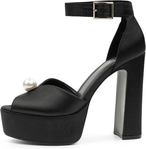 JENN ARDOR Women's Stylish Chunky Platform High Block Heels with Pearl Comfortable Open Toe Ankle Strap Dress Wedding Work Pumps Shoes in Saudi Arabia