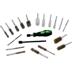 Grip 20 pc Wire Brush Set - 6" Power Tool Adapter, Quick Change Driver Handle, Nylon Brushes, Steel Brushes, Brass Brushes - Clean Firearms, Engine Parts, Hard to Reach Areas - Home, Garage, Workshop