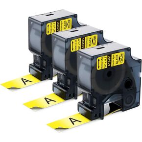 Compatible Industrial Label Tape Replacement for DYMO 18491 Flexible Nylon Labels for DYMO Rhino 4200, 5200, 5000, 6000 Label Maker, Black on Yellow, 3/4" x 11.5',3-Pack
