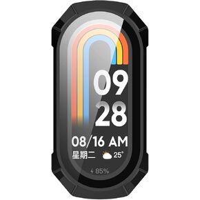 MOTONG PC Full Coverage Protective Watch Case Cover Tempered Glass Screen Protector Compatible with Xiaomi Smart Band 9(Black)