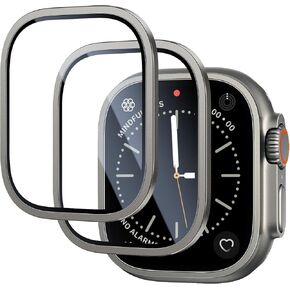 BAZO for Apple Watch Ultra Screen Protector 49mm, [2 Pack] Titanium Alloy Frame with 9H Tempered Glass Ultra-Thin Anti-Scratch High Definition Bubble Free Lightweight Protective Glass Film for iWatch Ultra, Orange
