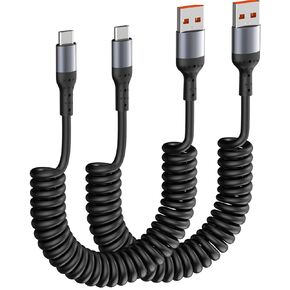 Coiled Car Carplay Cable Cord for iPhone 16, 2 Pack 5FT USB to USB C Coiled Cable for Car Carplay Short USB C Retractable Cord for iPhone 16/16 Plus/16 Pro/16 Pro Max/15/15 Plus/15 Pro/15 Pro Max