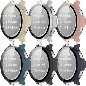 Intended for Garmin Lily 2 Active Case Build-in [Tempered Glass] Film Hard PC Bumper Face Cover Shell Screen Protector for Garmin Lily 2 Active Smartwatch Accessories