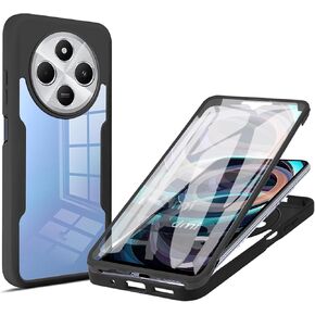 Ysnzaq Clear Case for Xiaomi Redmi 14C 4G, [Built-in Screen Protector] 360 Full-Body Shockproof Hard PC + Soft TPU Protective Case for Xiaomi Redmi 14C 4G QB Black