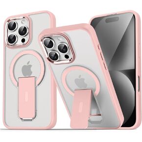 Mobile case for iPhone 16 Pro 16 Pro max-Heavy Duty Military Grade Magsafe Cover Mobile Protective Cover Magnectic Stand Case Cover-iPhone 16 with Privacy Tempered Glass (Baby Pink, 16 Pro)