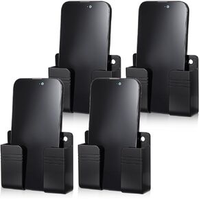 4 Packs Wall Mounted Phone Holder, Phone Stand Self Adhesive with Charging Hole, Compatible with iOS and Android Phone Cradle Bedside Organizer Remote Control Stand for Home Office