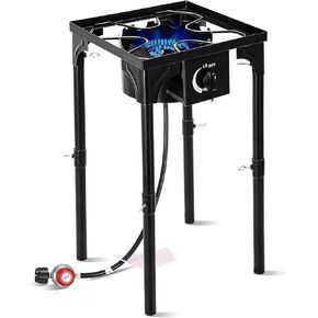 Outdoor Camping Stove, 130000 BTU, Propane Gas Cooker with Detachable Legs, High Pressure Single Burner, 30 PSI Regulator
