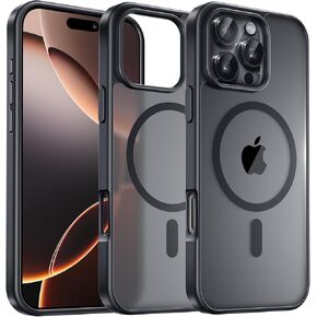 Luckymore for iPhone 16 Pro Max Case, Compatible with MagSafe, 15FT Military Drop Protection, with 1X Phone Sleeve, Shockproof Phone Magnetic Case, Matte Back, 2024, Black